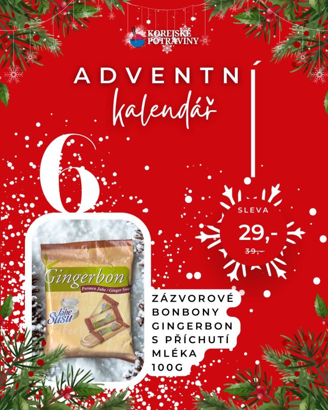 🎄✨ Šesté adventní okénko je tady! 6️⃣🎁 A dnes nám sladce zahřeje den sleva na Zázvorové bonbony Gingerbon s příchutí mléka...